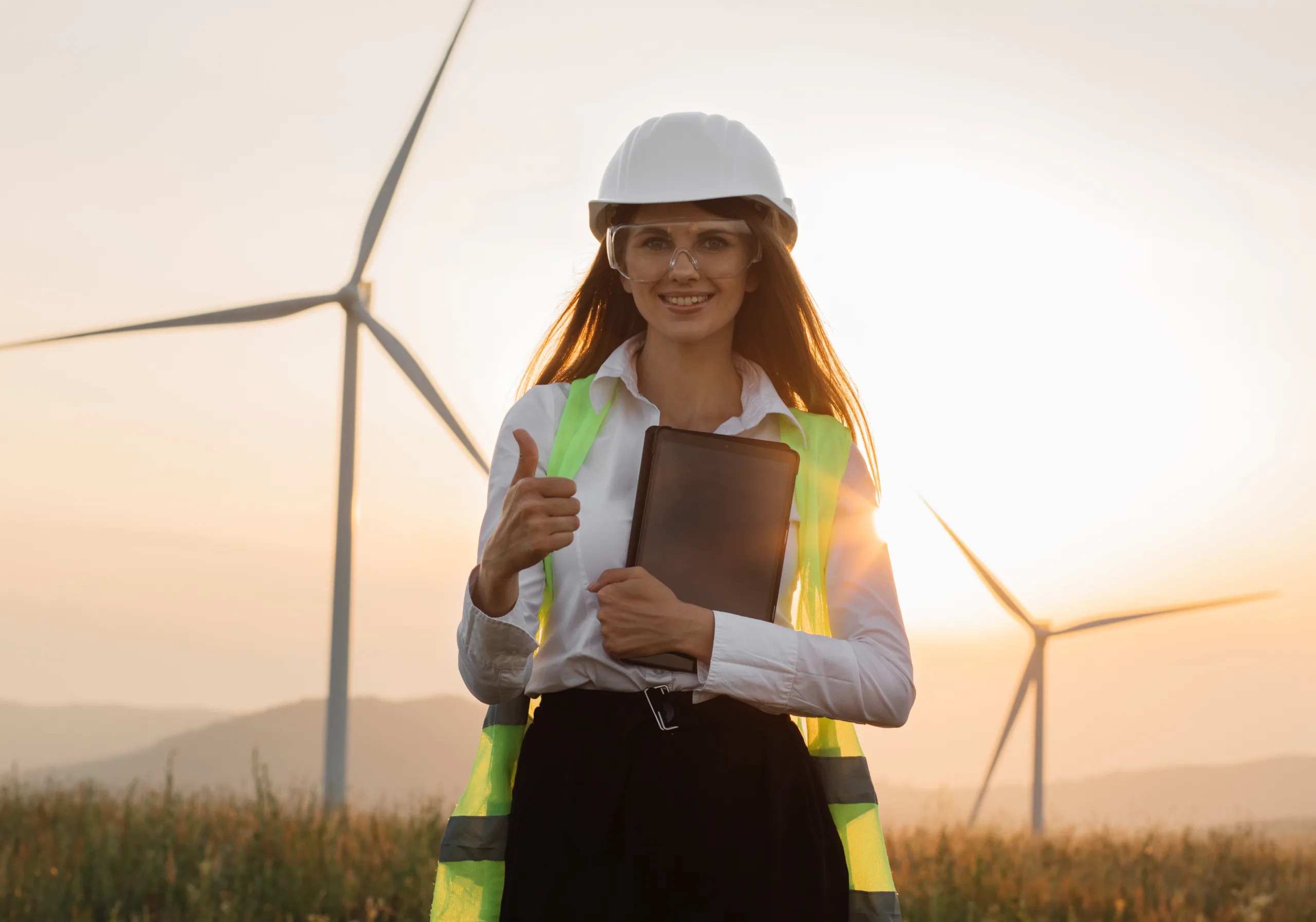 female engineer working on windmill farm