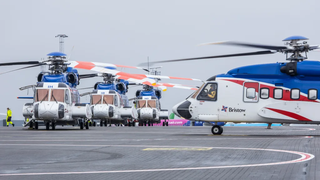 S61 Sikorsky Helicopters on ramp of airport