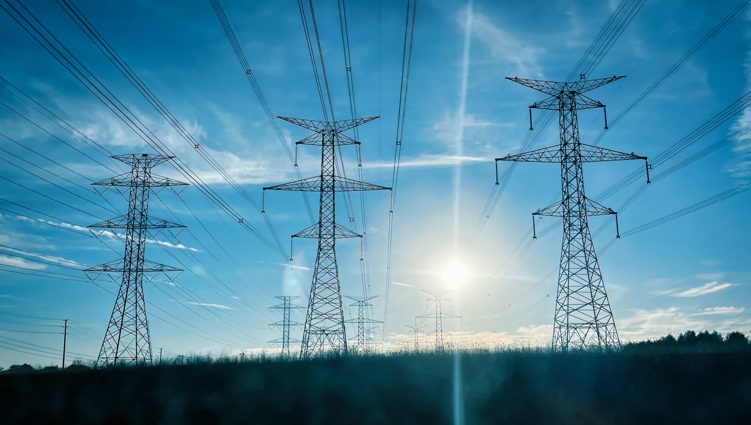 metal pylons and electricity cables of network