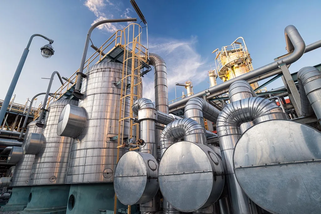 oil and gas refinery with a blue sky in the background